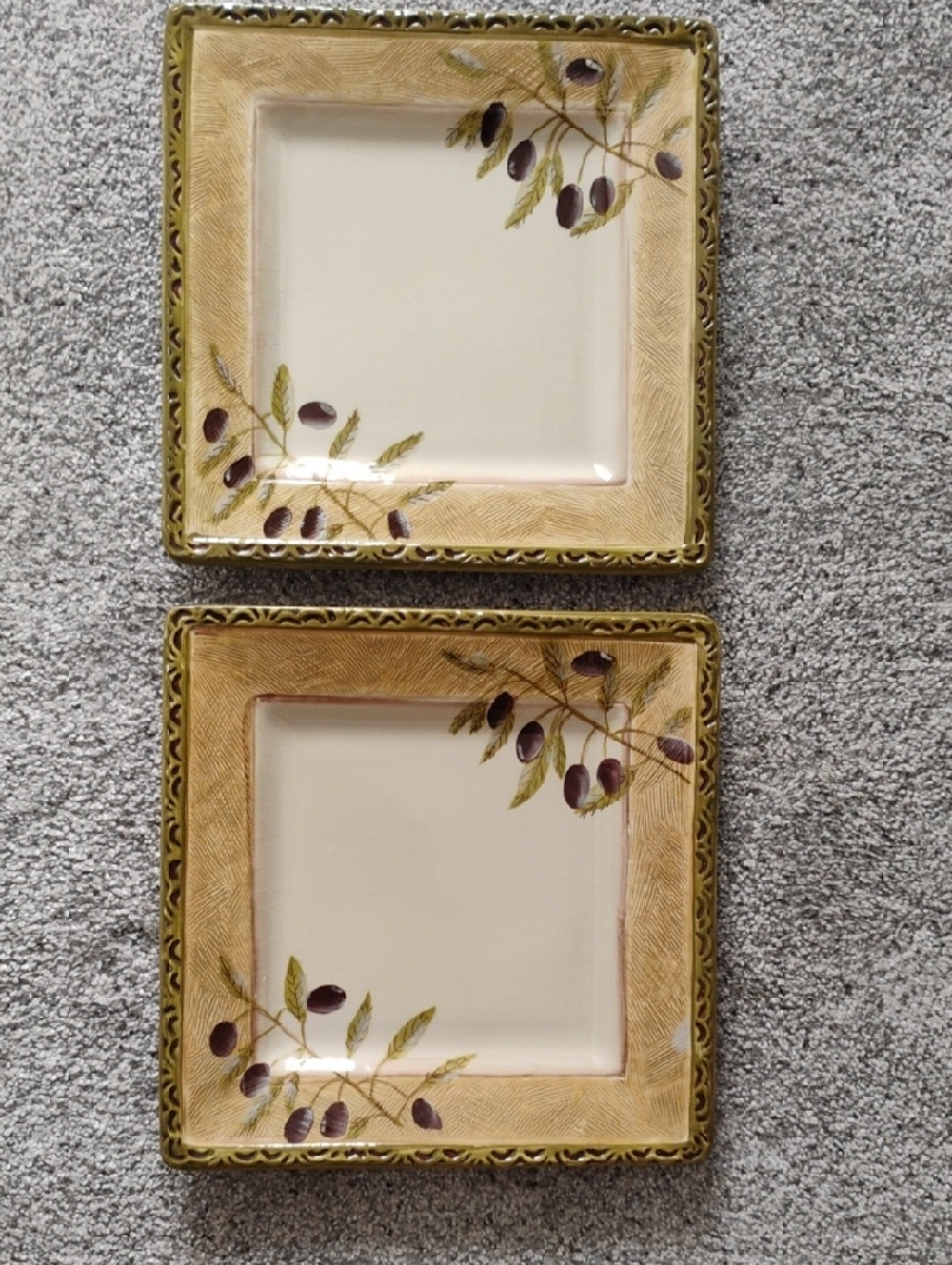 Art Santorini Vintage Hand Painted Olive Motif Ceramic Dinner Plates - Set Of 2